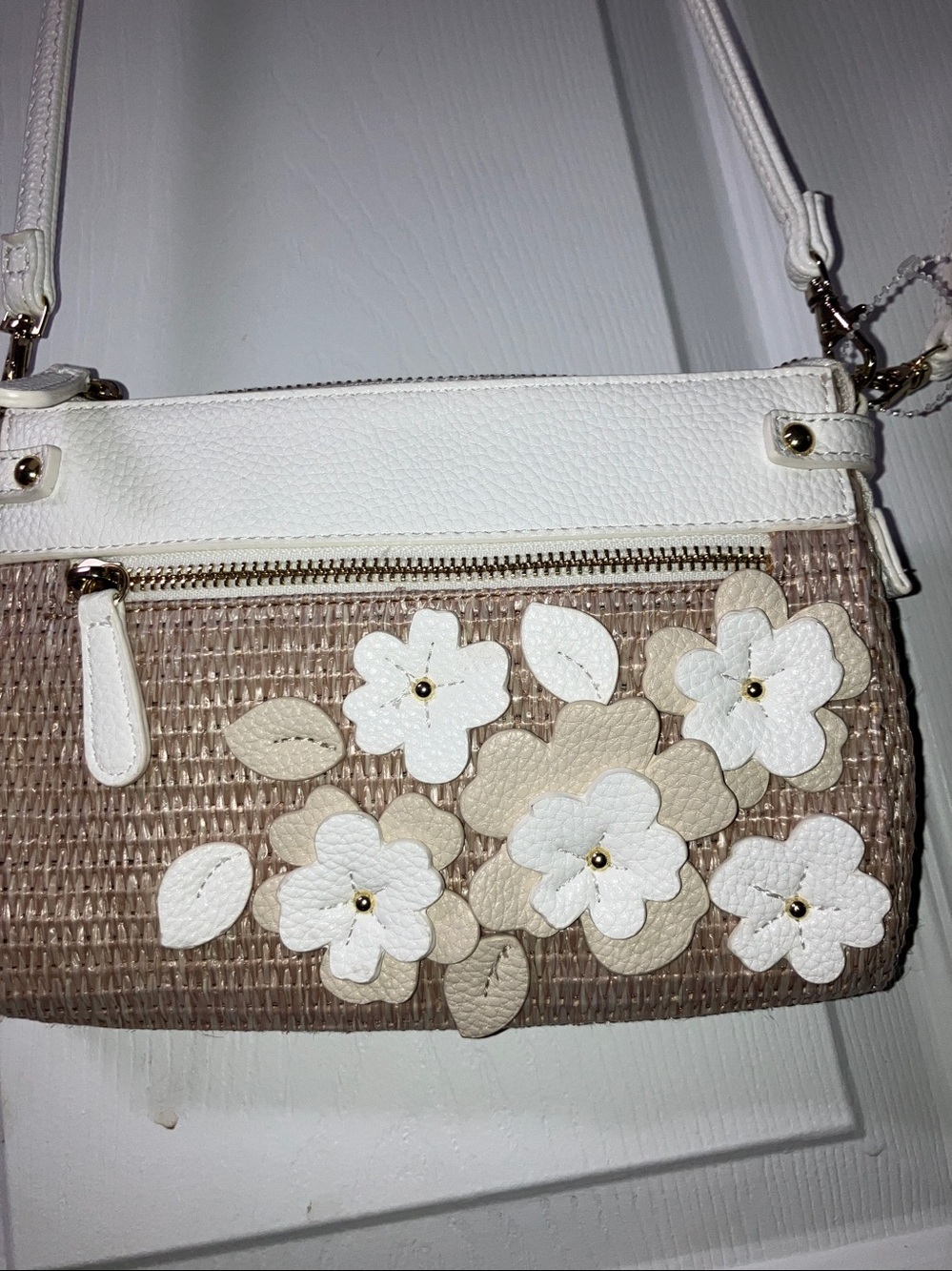 Liz Claiborne Cream and Beige Woven Cross Shoulder Bag and wristlet option!